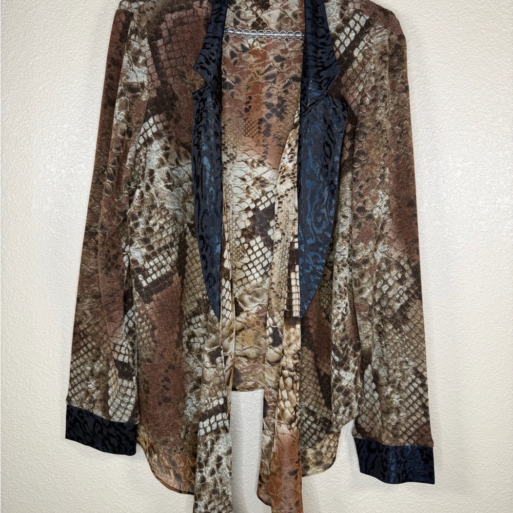Alberto Makali Brown and‎ Black Patterned Open Front Cardigan